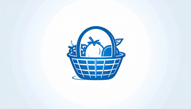Simple Blue Line Drawing of a Fruit Basket