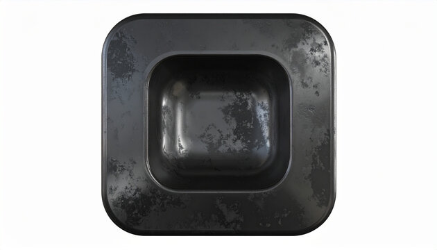 Black Square Metal Container with Rust and Wear