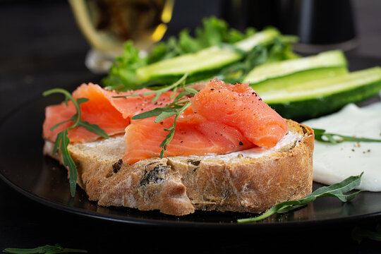 Smoked Salmon Sandwich with Cream Cheese and Fresh Arugula