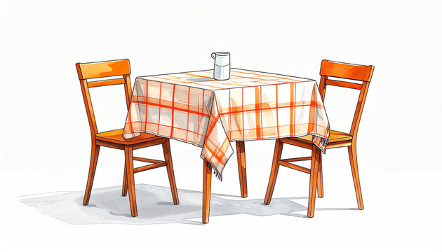 Dining Table with Chairs and Tablecloth in Bright Setting