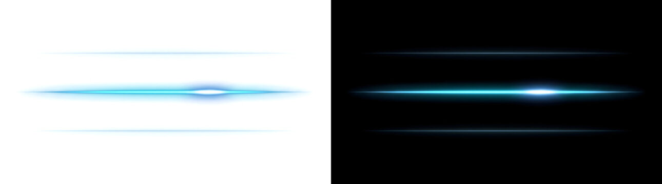 Cyan light beam glowing with parallel horizontal streaks and bright center flare for modern technology theme designs featuring PNG, Transparent and Black Background Versions