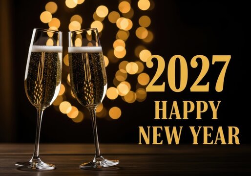 Two champagne glasses celebrating new year 2027