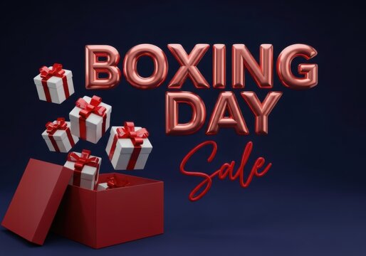 Boxing day sale promotional graphic with gift boxes