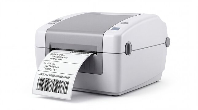 Modern Compact Thermal Label Printer Producing Shipping Adhesive Barcode Stickers for Efficient Logistics and Inventory Management Operations