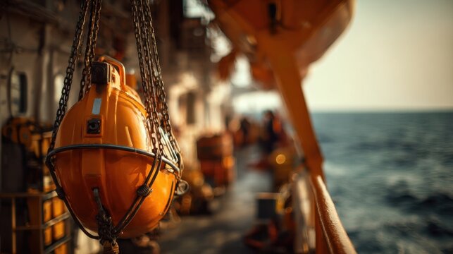 Close-up of a Ship's Lifeboat Davit Mechanism for Rescue Operations