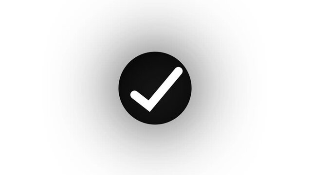 glow Animated black check mark isolated on black screen for user interface, successful task completion