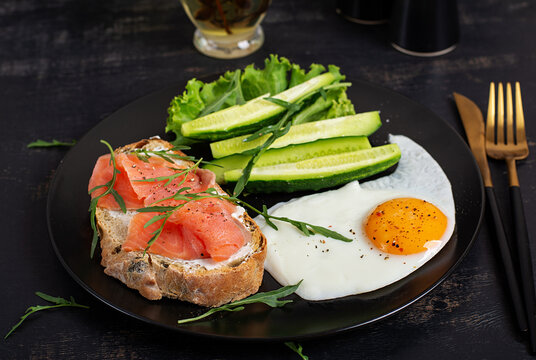Protein Rich Breakfast Plate with Smoked Salmon Egg and Cucumber