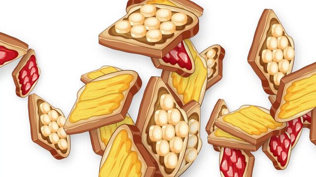 Animated Falling Toast with Various Toppings on White Background