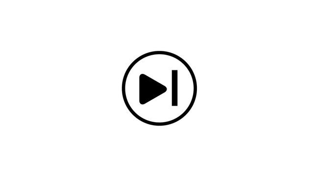 Animated white skip forward button icon motion graphic, audio and video player interface element