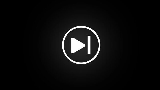Animated white skip forward button icon motion graphic, audio and video player interface element