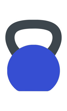 Minimalist cobalt blue kettlebell with a dark grey handle isolated on a white background, representing a fitness and healthy lifestyle concept