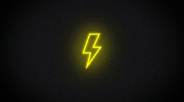 Glowing Yellow Lightning Bolt Silhouette On Dark Textured Background Representing Energy And Power