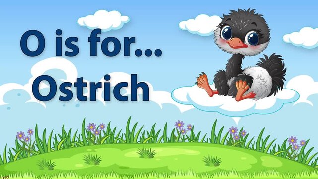 Educational Alphabet Animation for Letter O Featuring a Cartoon Ostrich