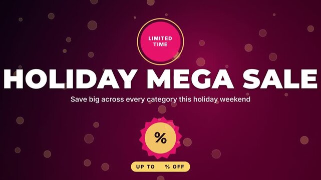 Holiday mega sale promotion background animation, special offer and discount banner loop for retail marketing 4K