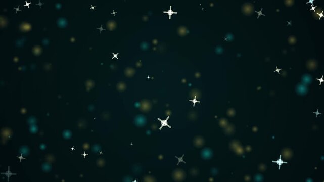 Energetic Gold Light. Golden and teal cross particles on dark background
