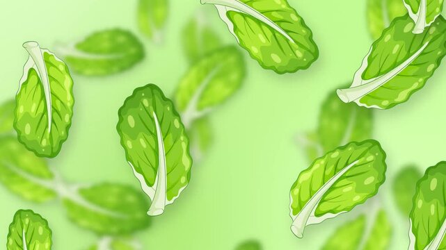 Falling Green Mint Leaves Animation on Light Green Background