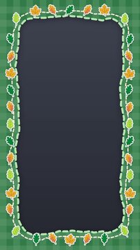 Autumn Leaves Frame Animated Vertical Background on Green Plaid