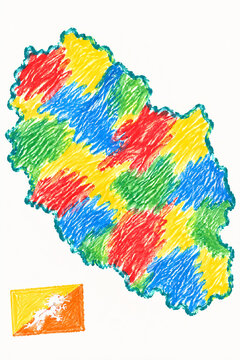 Bhutan hand-drawn map with flag, colored pencil sketch &mdash; not official, no border guarantee