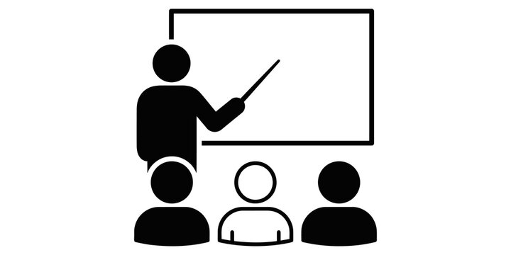 Black instructor using pointer stick to explain lessons on presentation board in classroom.