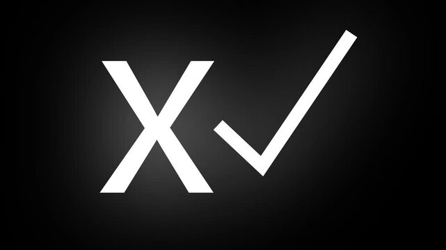 glow Animated red cross and green check mark animation video icon on black screen