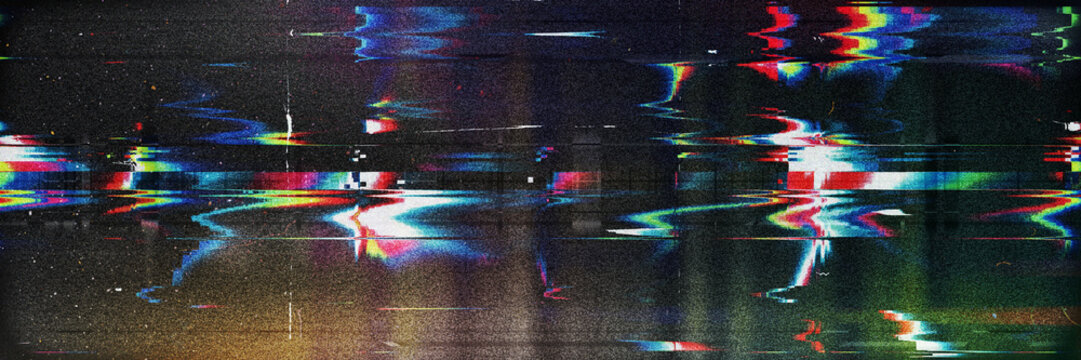RGB Digital Glitch Texture Overlay &ndash; VHS Signal Distortion Background with Scan Lines, Chromatic Waveform Noise, Datamosh Error and Pixel Interference, Abstract Wallpaper and Digital Backdrop