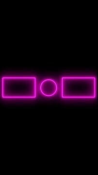 Neon pink glowing ui end screen template with rectangular buttons and central circle for social media outro