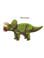 Triceratops Dinosaur Scientific Illustration Isolated on White Background © Jihua