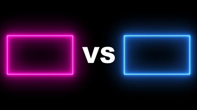Neon versus comparison screen with pink and blue glowing rectangular frames for competitive duel or debate