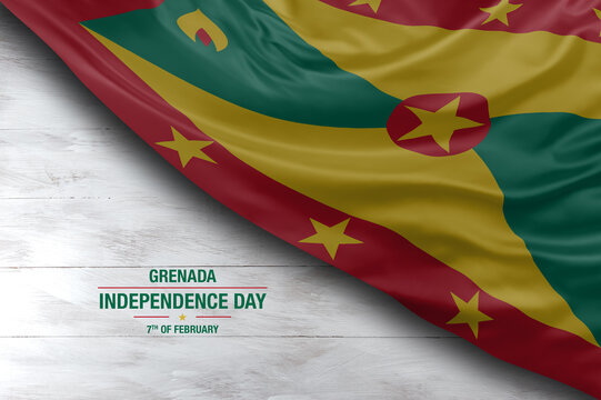 Grenada independence day greetings card with flag and white background