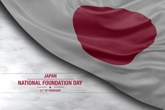 Japan independence day greetings card with flag and white background
