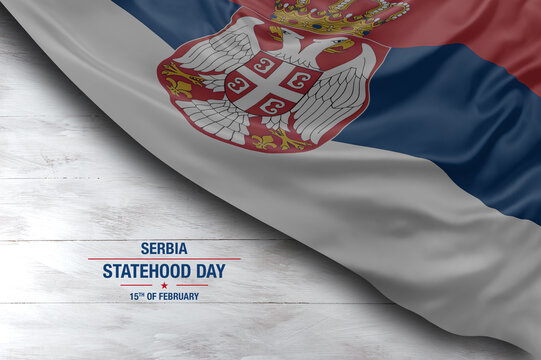 Serbia independence day greetings card with flag and white background