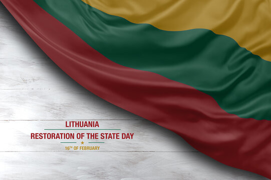 Lithuania independence day greetings card with flag and white background