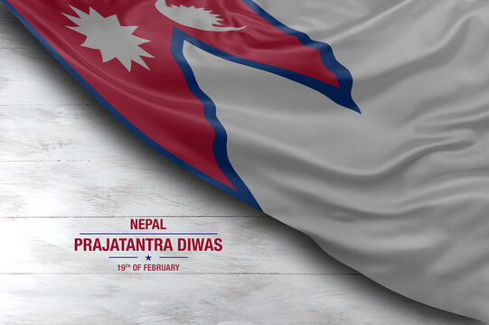 Nepal independence day greetings card with flag and white background