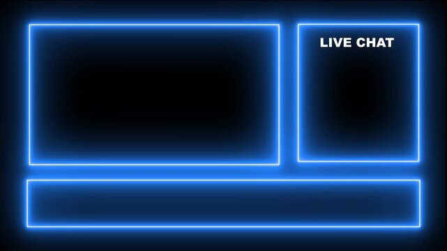 Neon blue live chat overlay template for gaming and streaming broadcasts glowing frame