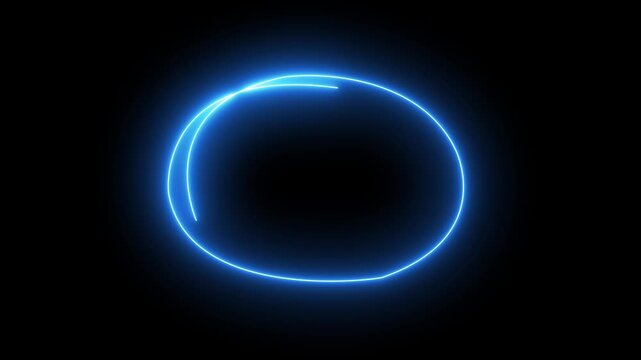Glowing blue neon circle highlight line isolated on dark background animation.