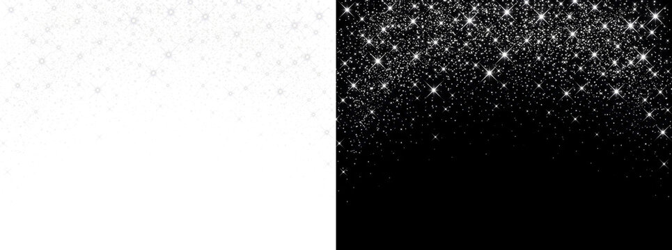 Dazzling white glitter sparkle border cascading densely from the top great for festive design work with PNG, Transparent and Black Background Versions