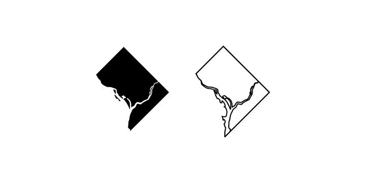 Washington DC district maps in solid black and outlined styles for geography and regional planning visualization.
