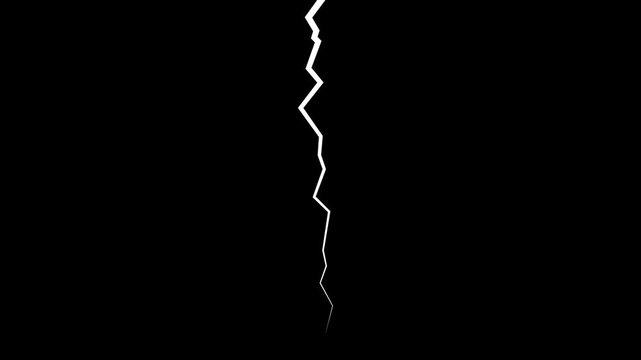 Animation of a crack line appearing from the top, extending across a black screen, 4K video.