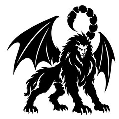 Fototapeta premium Fierce Manticore Mythical Beast Black Silhouette Vector Icon on White Background.