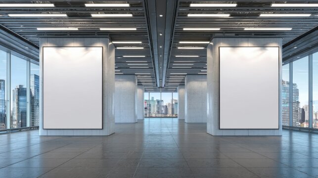 Empty Framed Poster Mockup with Large Copy Space in Modern Gallery Setting