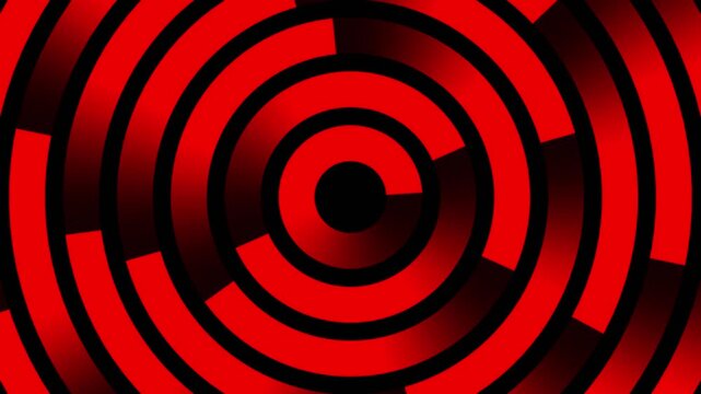 Background with rotating red concentric rings, 4k computer seamless graphic animation.