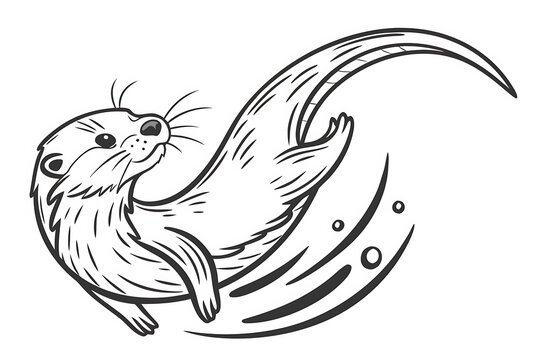 Cartoon otter swimming with water splashes