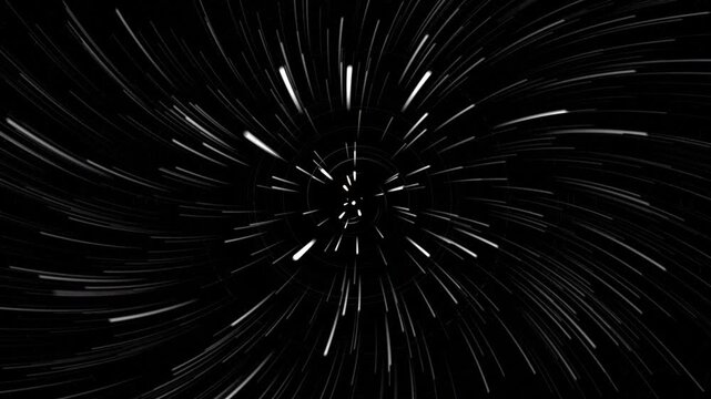 Bright white light streaks against a black starfield create a hyperrealistic hyperspace travel visual effect perfect for scifi design projects.