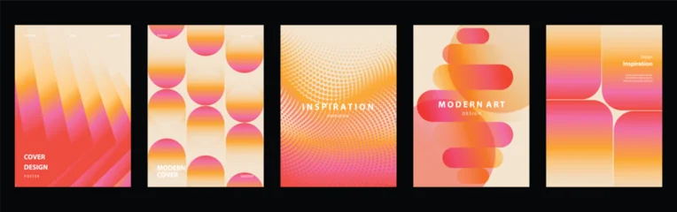 Warm gradient abstract cover templates set. Vector vertical poster and brochure layouts with pink orange geometric waves, circles and soft cream background © TWINS DESIGN STUDIO