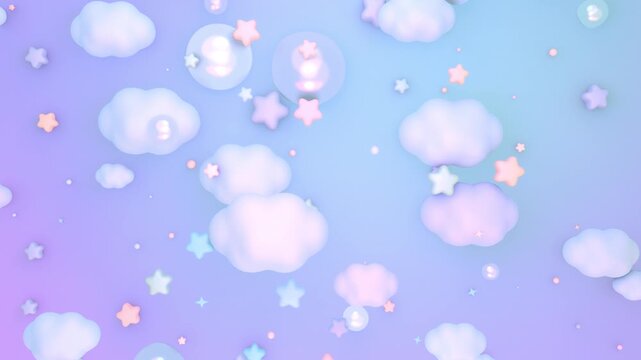 Dreamy pastel stars, bubbles, and clouds flying up in the sky animation. (loop)