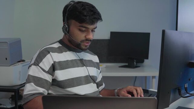 Software engineer typing on keyboard desktop computer information AI, management cybersecurity or coding software development. Programmer adult working artificial intelligence and verify algorithms 