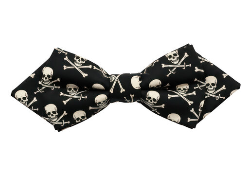 Black bow tie with skull pattern isolated on transparent background