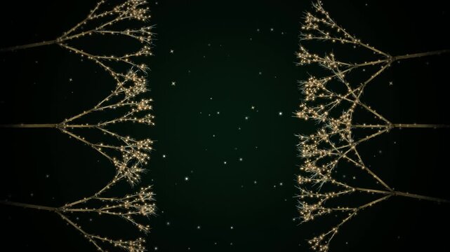 Abstract festive background with glowing golden branches and sparkling lights