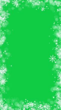 snow flakes and bokeh lights border frame green screen animation,chroma key snow flakes new year and Christmas isolated vertical social media motion design element