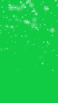 snow flakes falling green screen animation,chroma key snow flakes new year and Christmas isolated vertical social media motion design element